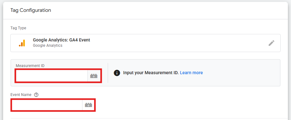 GTM Tags panel showing New button and Tag Configuration options