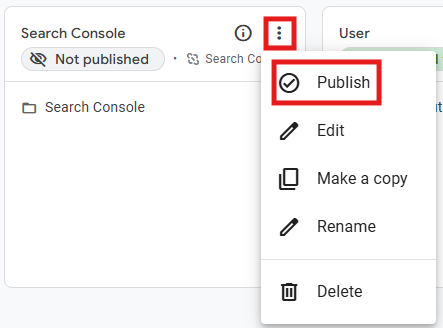 Three dots menu on the Search Console collection with Publish option