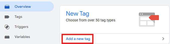 GTM Overview or Tags section with the New button to create a GA4 Event tag