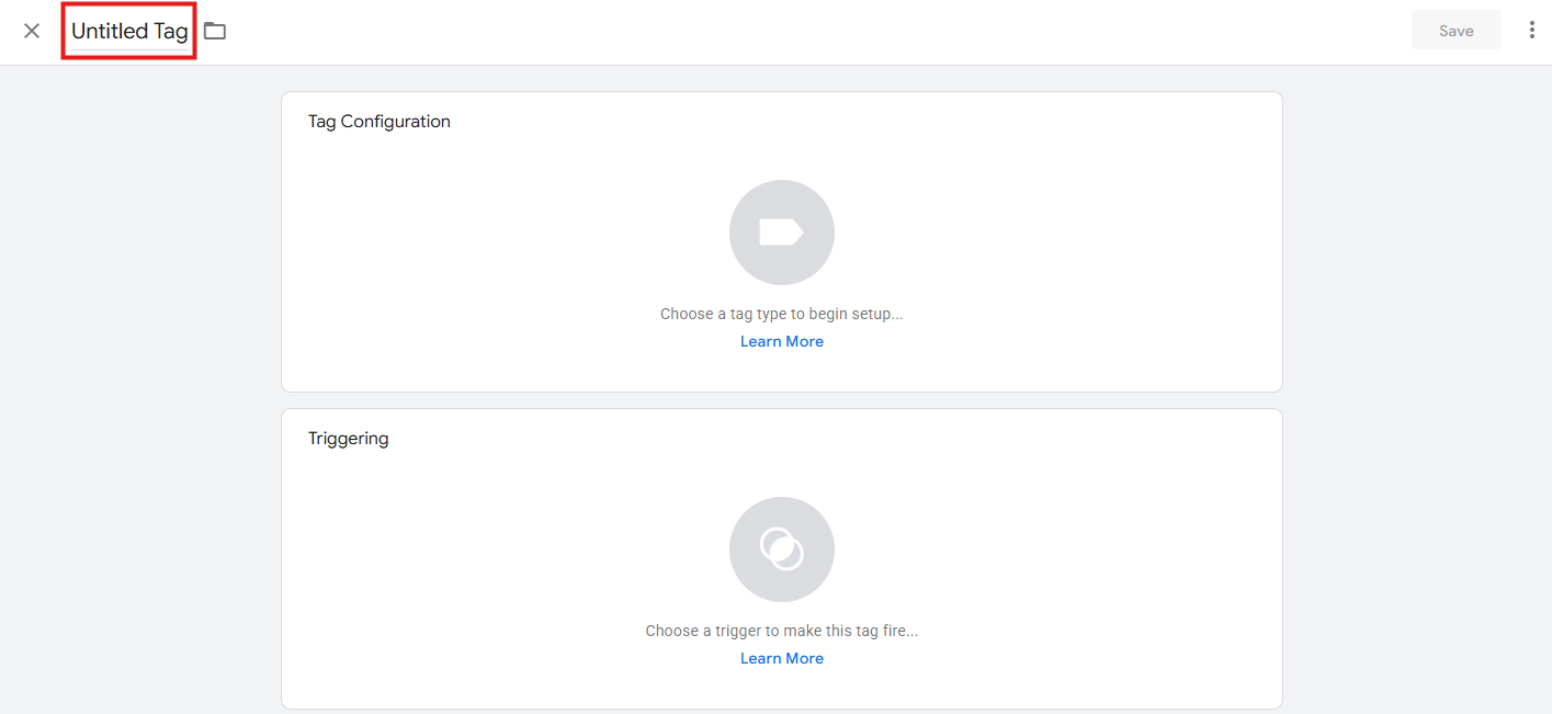 GTM Tags section with the New button to create a first tag