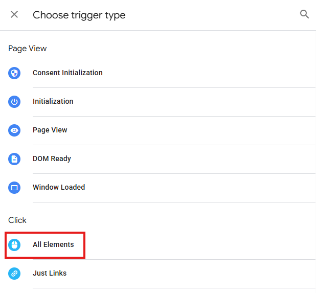 GTM Triggering section with the + button to create a new trigger