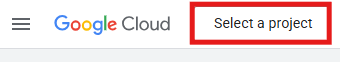 Google Cloud Console showing the Select a project dropdown at the top left